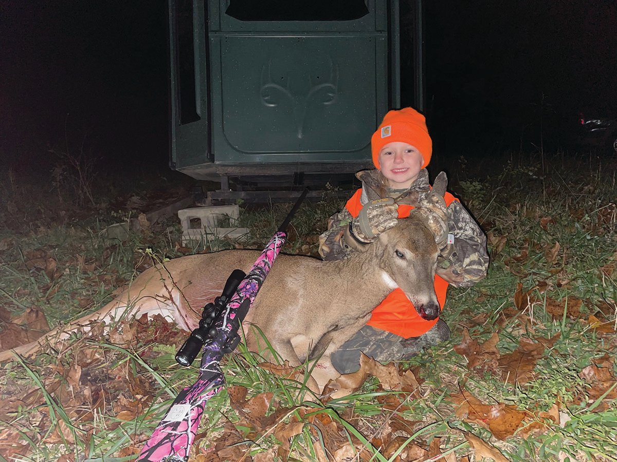 Kaylee Sue Dedmon, 6, daughter of Gene and Christina Dedmon, from Hartville, shot her first deer, a doe, near Hartville. She was hunting with her mom and dad.